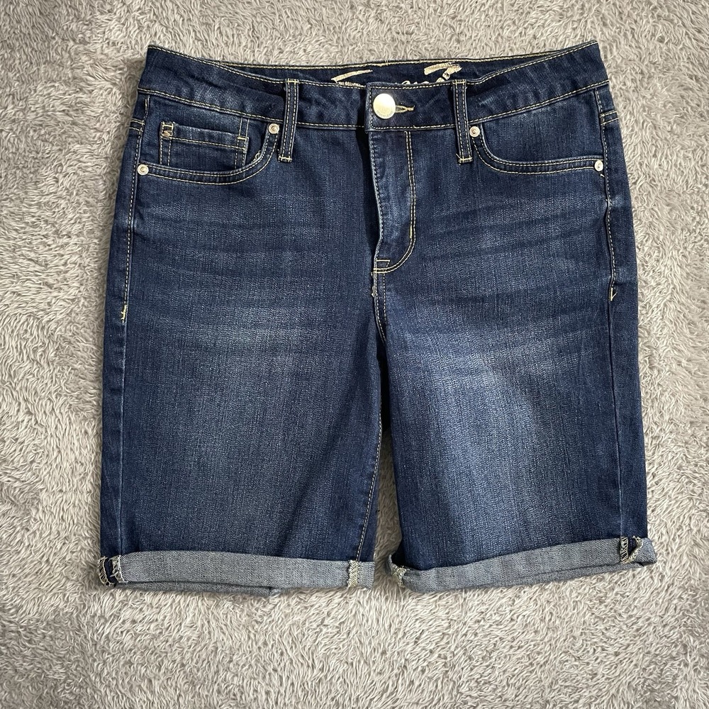Seven7 Sunset Bermuda Shorts Womens Size 6 Denim Stretch Dark Wash‎ Blue Cuffed